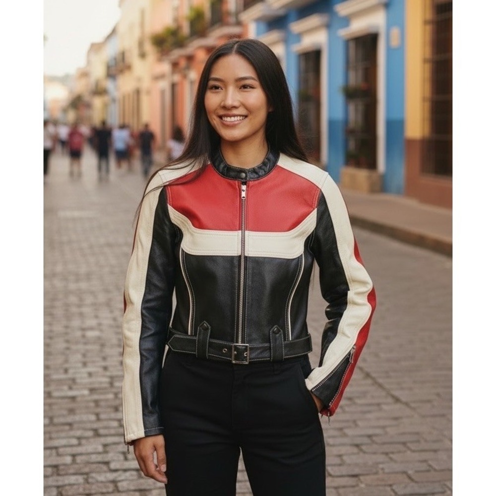 Red & White Stripe Urban Outfitters‎ Black Moto Vegan Leather Jacket X Small XS